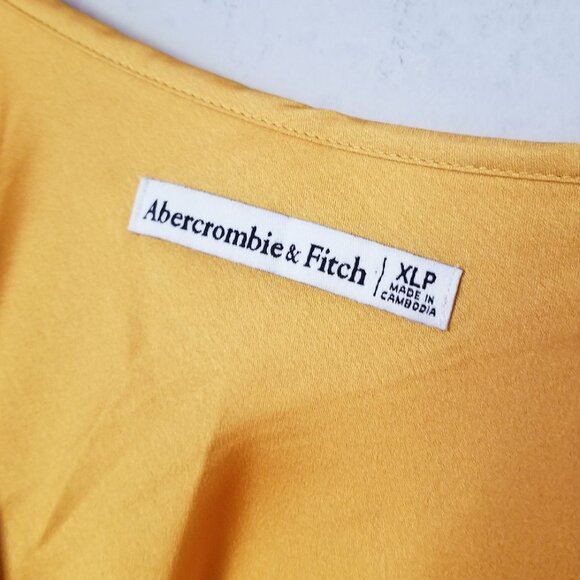 Abercrombie & Fitch Ruched Satin Slip Midi Dress XLP Marigold Dark Yellow $120 - Picture 13 of 16